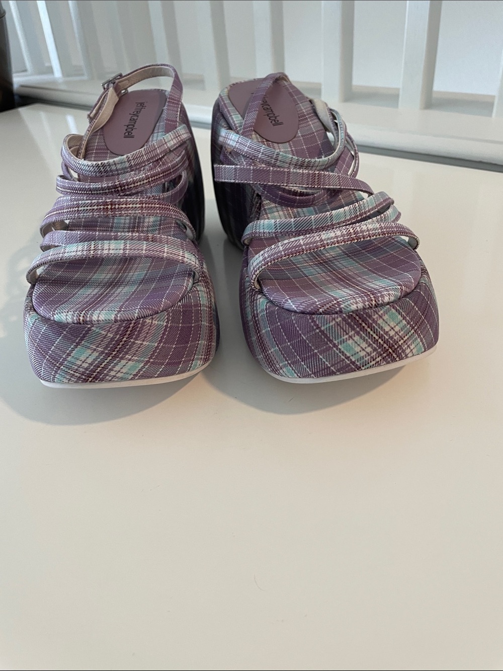 JEFFREY CAMPBELL Vibez Platform Sandal Purple Plaid Platform Sandals Size 10 - Picture 4 of 10